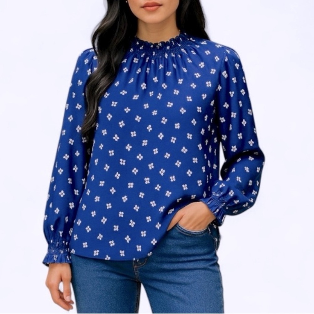 LOFT Navy Floral Blouse